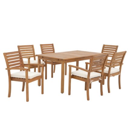 7pcs Outdoor Acacia Wood Dining Set Extendable Table and Rope Design Chairs